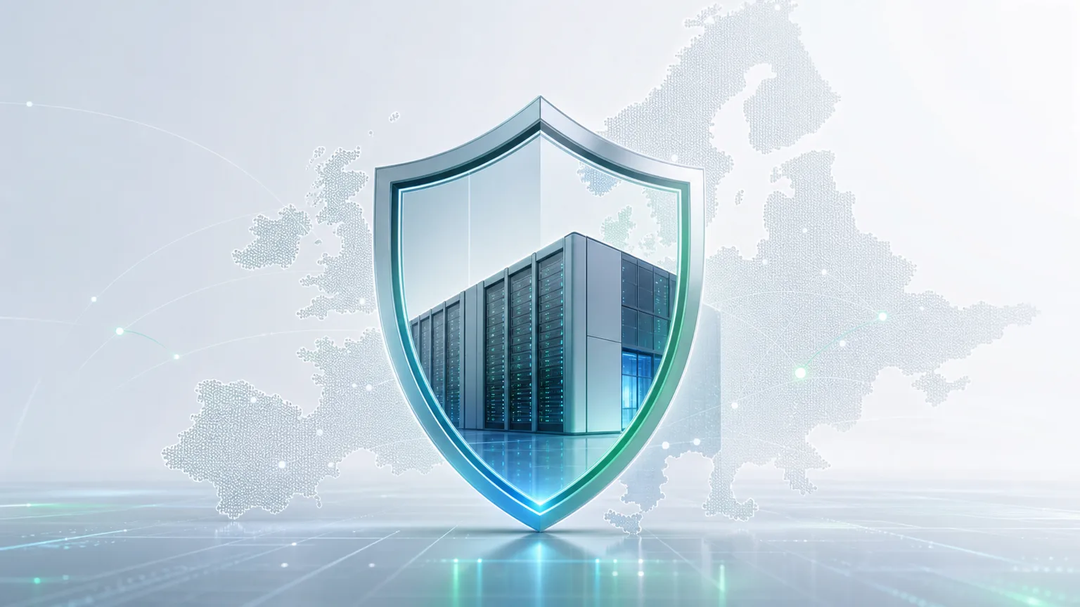 A modern abstract illustration representing secure European data hosting.